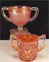 (2) Marigold Carnival Glass Sugar Servers