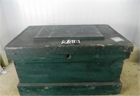 Small green painted softwood lift-lid tool chest.