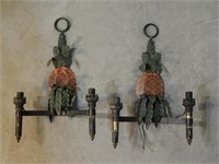 Pair of Tole Painted Pineapple Sconces