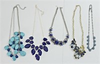 (5) CHUNKY BLUE ACCENT NECKLACE LOT