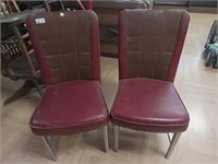 >Metal & maroon upholstered chairs, heavy