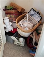 CONTENTS OF CLOSET, WICKER BASKETS, PLANT HOLDERS