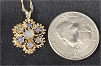 14K Gold Flower Necklace w 7 Opals