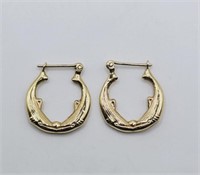 14K Yellow Gold Puffed Dolphin Earrings