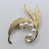 14K Yellow Gold Mikimoto Cultured Pearl Brooch