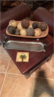Wood dowel bowl/serving platter/ashtray, feather