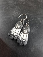 Pair of bone hand carved earrings on silver hooks