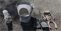 Concrete 11" Gnome + Galvanized Coal Pail