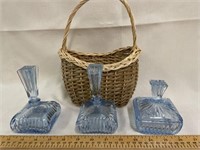 Vintage perfume bottles with basket  see pictures