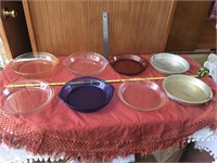 Collection of 6 Pyrex & 2 metal pie dishes