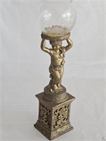 NICE VTG BRONZE CHERUB WITH CRACLED CRYSATAL LIKE