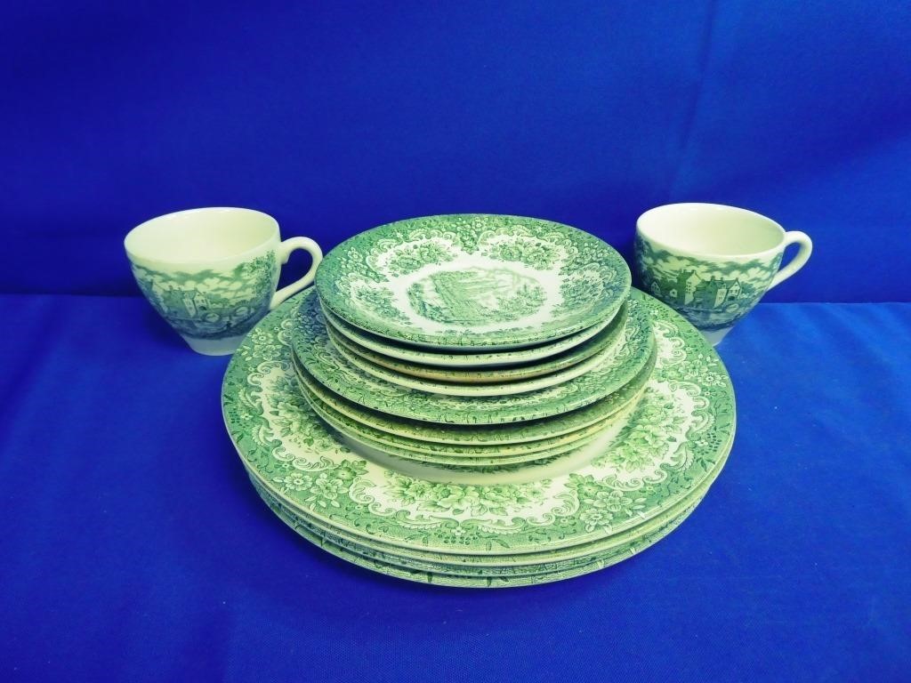 Staffordshire Green Transfer Ware Dishes