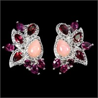 Natural Pink Opal & Rhodolite Garnet Earrings