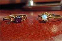 2 ANTIQUE RINGS AMETHYST WITH HEARTS & OPAL RINGS