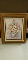 Beautiful Pink Flower Scene with Wooden Frame by