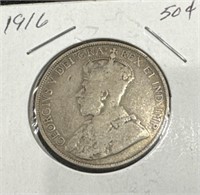 1916 50 Cents Silver Coin