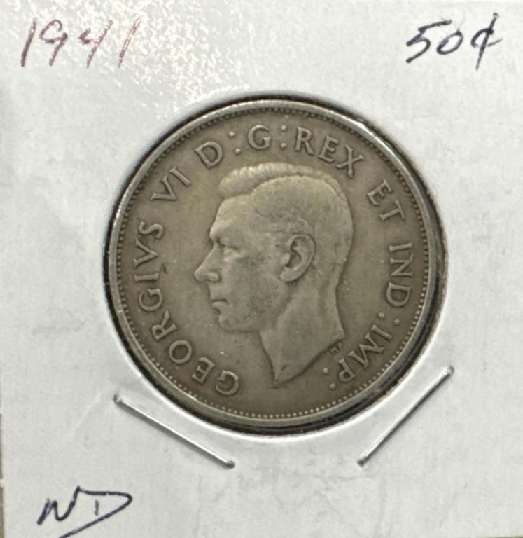 1941 50 Cents Silver Coin- Narrow Date (ND)
