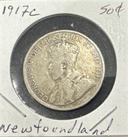 1917 C Newfoundland 50 Cents Silver Coin