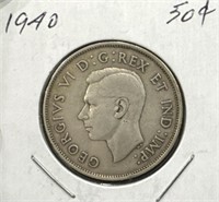 1940 50 Cents Silver Coin