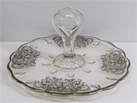 1940s Silver Overlay Glass Dessert Tray w Handle