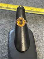 14K Gold and Black Enamel Yellow Citrine Ring