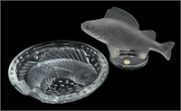 (2) LALIQUE FRANCE ART CRYSTAL FISH & CONCARNEAU