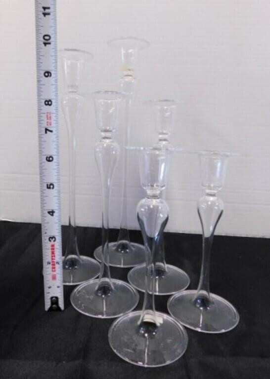 6 vintage clear glass candlestick holders