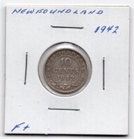 1942 Newfoundland 10 Cent Silver Coin