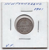 1941 Newfoundland 10 Cent Silver Coin