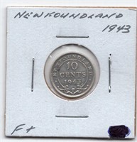 1943 Newfoundland 10 Cent Silver Coin