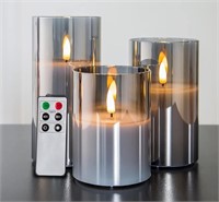 Eywamage Gray Glass Flameless Candles- 3Pk