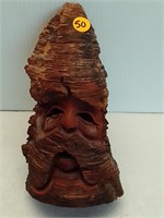 CARVED OUT OLD MANS FACE SIGNED-9" TALL