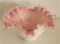 Vtg Fenton Ruffled Glass Candy Dish (7"×3")