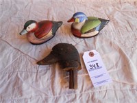 Primitive Wood Duck Head & 2 Ducks