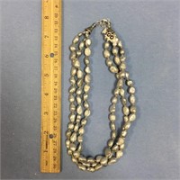 3 strand silver freshwater pearl necklace, 14"