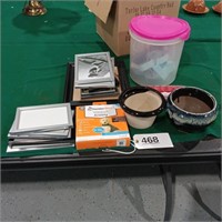 Plastic Container w/ Lid, Picture Frames, Misc.