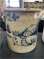 Double Handled Blue Decorated Crock.