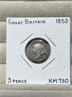 1853 Great Britain 3 Pence Coin