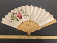 Large Silk and Hand Painted Hand Held Fan- As