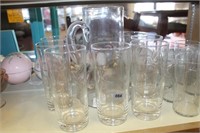 VINTAGE ETCHED GLASS TUMBLER AND PITCHER SET