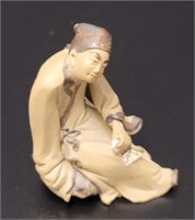 Chinese Mud Man Pottery Sculpture vtg