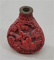 Antique Chinese Brass Cinnabar Snuff Bottle