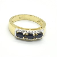Gold plated Sil Blue Sapphire (0.9ct) Ring