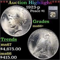 *Highlight* 1923-p Peace $1 Graded ms66+