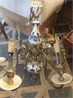 6- LAMP CERAMIC & METAL CHANDELIER–NEEDS WORK