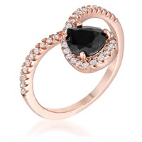 Gold-pl. Pear 1.50ct Black Onyx & White Topaz Ring