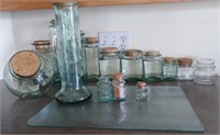 Nice Lot Of Kitchen Canisters & A Glass Cutting