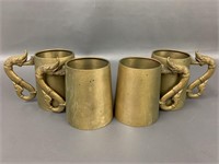 Set of 4 Vintage Brass Mugs with Dragon Handles