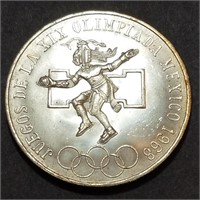 1968 MEXICO 25 PESOS - 72% Silver Olympics Comm BU
