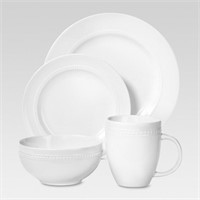 16pc Porcelain Beaded Rim Dinnerware Set White - T